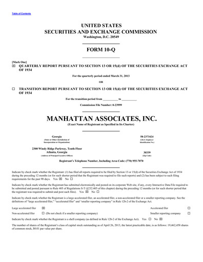 Thumbnail Manhattan Associates
 Quarterly Report 2013-q1