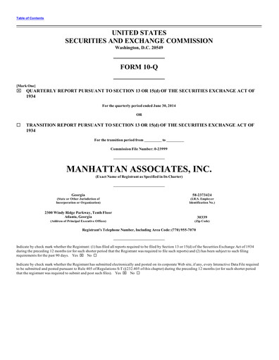 Thumbnail Manhattan Associates
 Quarterly Report 2014-q2