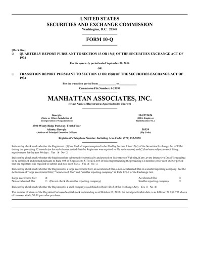 Thumbnail Manhattan Associates
 Quarterly Report 2016-q3