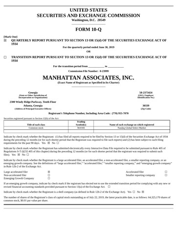 Thumbnail Manhattan Associates
 Quarterly Report 2019-q2