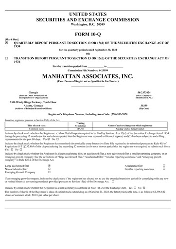 Thumbnail Manhattan Associates
 Quarterly Report 2022-q3