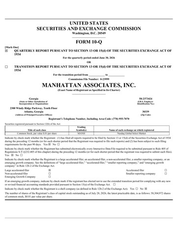 Thumbnail Manhattan Associates
 Quarterly Report 2026-q2