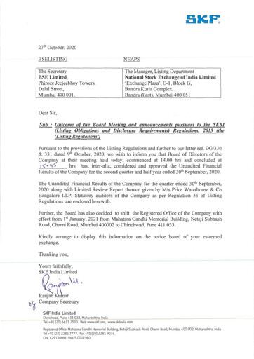 Miniature SKF India Rapport trimestriel 2020-q2
