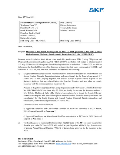 Miniature SKF India Rapport trimestriel 2022-q4