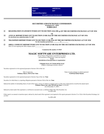 Vorschaubild Magic Software Jahresbericht 2007