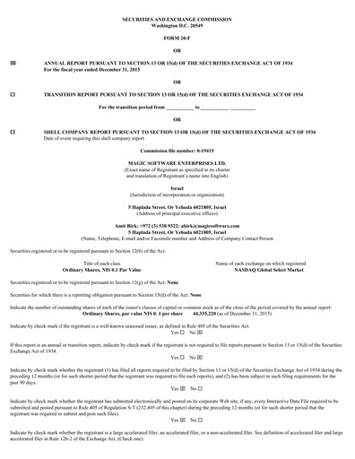 Vorschaubild Magic Software Jahresbericht 2015