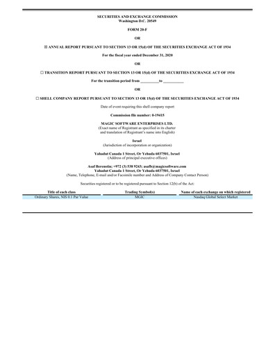 Vorschaubild Magic Software Jahresbericht 2020