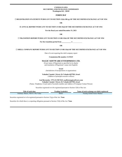 Vorschaubild Magic Software Jahresbericht 2021