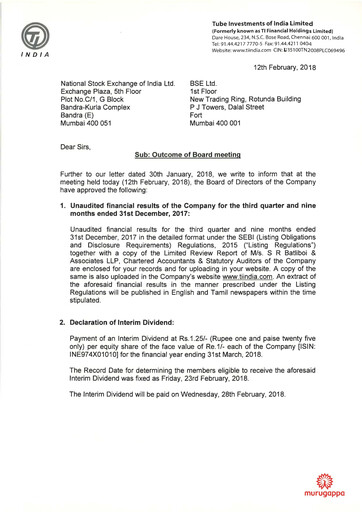 Thumbnail Tube Investments of India Quarterly Report 2017-q3