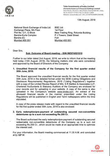 Thumbnail Tube Investments of India Quarterly Report 2018-q1