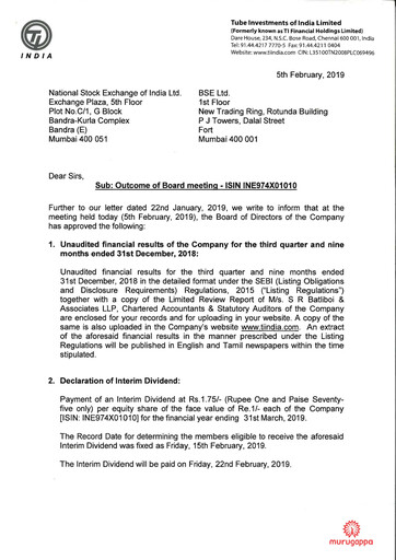 Thumbnail Tube Investments of India Quarterly Report 2018-q3