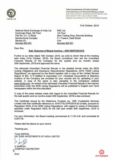 Thumbnail Tube Investments of India Quarterly Report 2019-q2