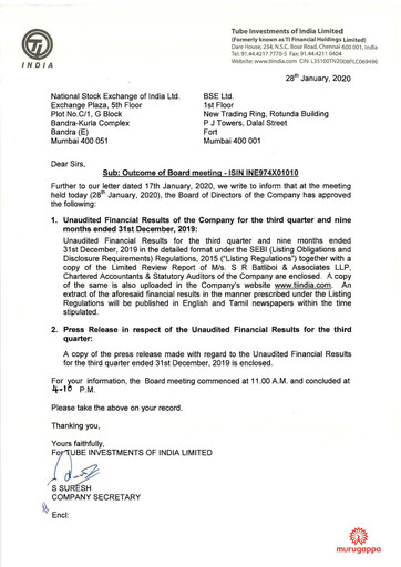 Thumbnail Tube Investments of India Quarterly Report 2019-q3