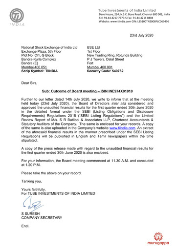 Thumbnail Tube Investments of India Quarterly Report 2020-q1