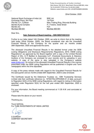 Thumbnail Tube Investments of India Quarterly Report 2020-q2