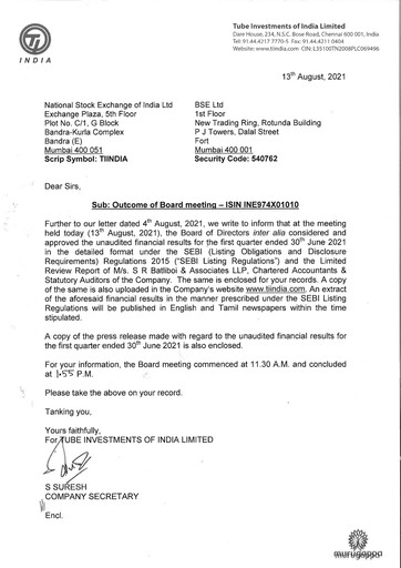 Thumbnail Tube Investments of India Quarterly Report 2021-q1