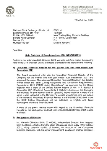 Thumbnail Tube Investments of India Quarterly Report 2021-q2