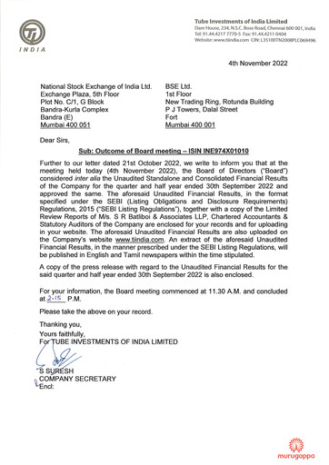 Vorschaubild Tube Investments of India Quartalsbericht 2022-q2