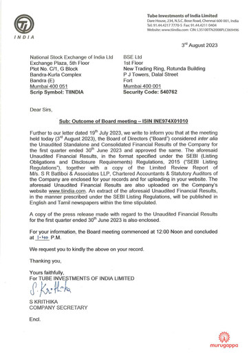 Thumbnail Tube Investments of India Quarterly Report 2023-q1