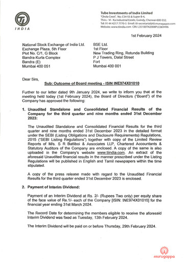 Thumbnail Tube Investments of India Quarterly Report 2023-q3
