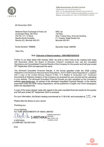Vorschaubild Tube Investments of India Quartalsbericht 2024-q2