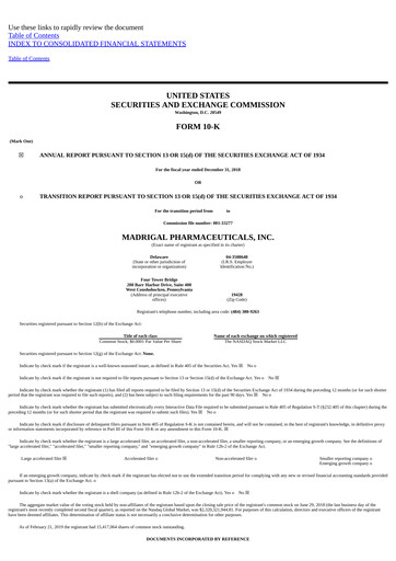 Miniature Madrigal Pharmaceuticals
 Rapport annuel 2018