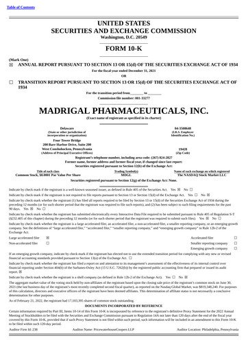 Miniature Madrigal Pharmaceuticals
 Rapport annuel 2021