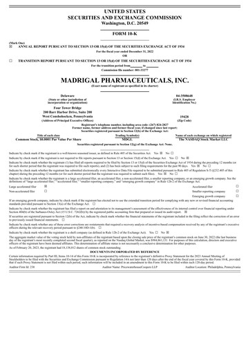 Miniature Madrigal Pharmaceuticals
 Rapport annuel 2022
