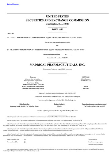 Miniature Madrigal Pharmaceuticals
 Rapport annuel 2023