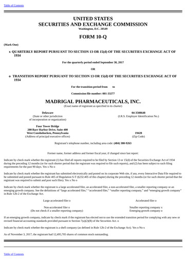 Miniature Madrigal Pharmaceuticals
 Rapport trimestriel 2017-q3