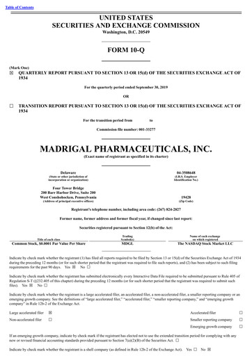 Miniature Madrigal Pharmaceuticals
 Rapport trimestriel 2019-q3