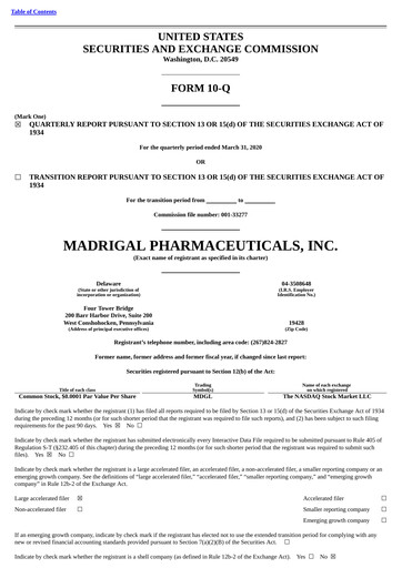 Miniature Madrigal Pharmaceuticals
 Rapport trimestriel 2020-q1