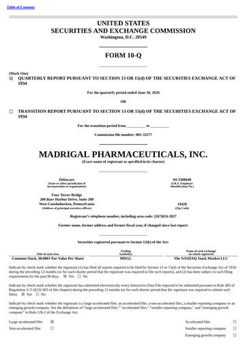 Miniature Madrigal Pharmaceuticals
 Rapport trimestriel 2020-q2