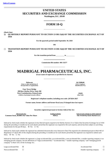 Miniature Madrigal Pharmaceuticals
 Rapport trimestriel 2020-q3