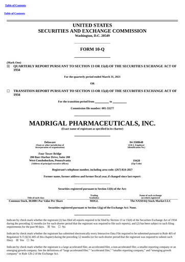 Miniature Madrigal Pharmaceuticals
 Rapport trimestriel 2021-q1