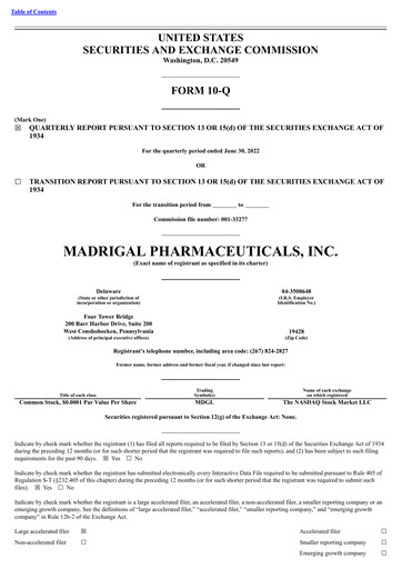 Miniature Madrigal Pharmaceuticals
 Rapport trimestriel 2022-q2
