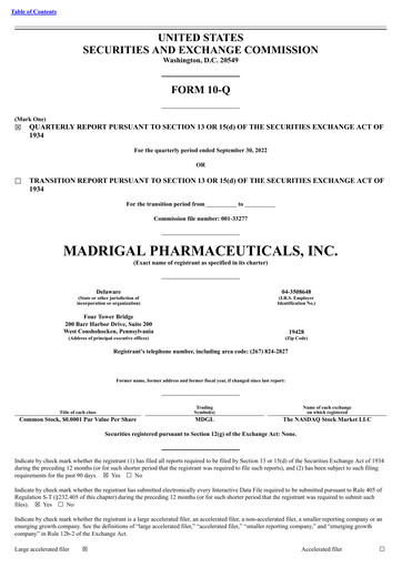 Miniature Madrigal Pharmaceuticals
 Rapport trimestriel 2022-q3
