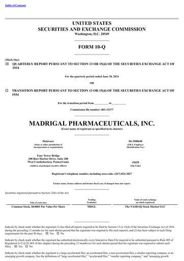 Miniature Madrigal Pharmaceuticals
 Rapport trimestriel 2024-q2