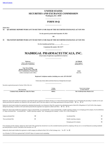 Miniature Madrigal Pharmaceuticals
 Rapport trimestriel 2024-q3