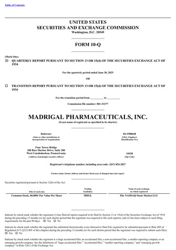 Miniature Madrigal Pharmaceuticals
 Rapport trimestriel 2025-q2