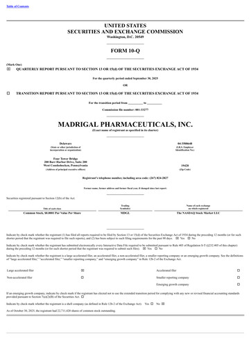 Miniature Madrigal Pharmaceuticals
 Rapport trimestriel 2025-q3