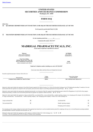 Miniature Madrigal Pharmaceuticals
 Rapport trimestriel 2026-q1