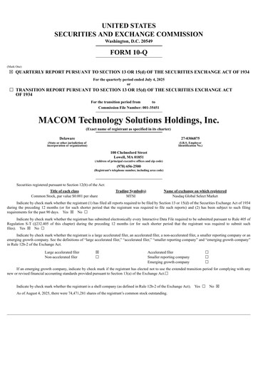 Thumbnail MACOM Technology Solutions Quarterly Report 2025-q3