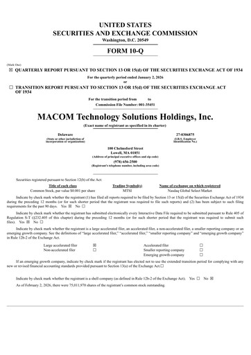 Thumbnail MACOM Technology Solutions Quarterly Report 2026-q1