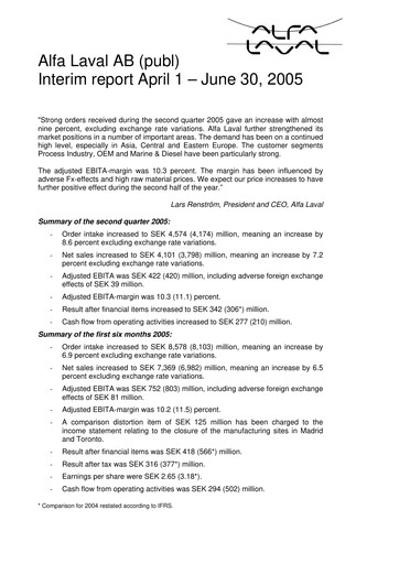 Thumbnail Alfa Laval
 Quarterly Report 2005-q2