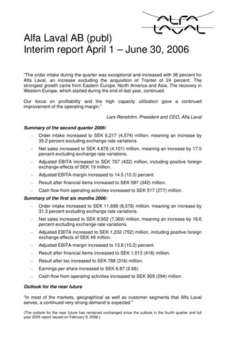Thumbnail Alfa Laval
 Quarterly Report 2006-q2