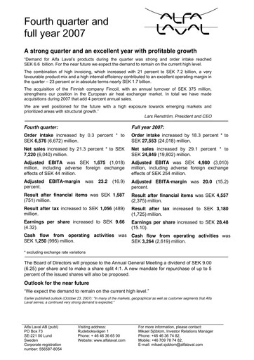 Thumbnail Alfa Laval
 Quarterly Report 2007-q4