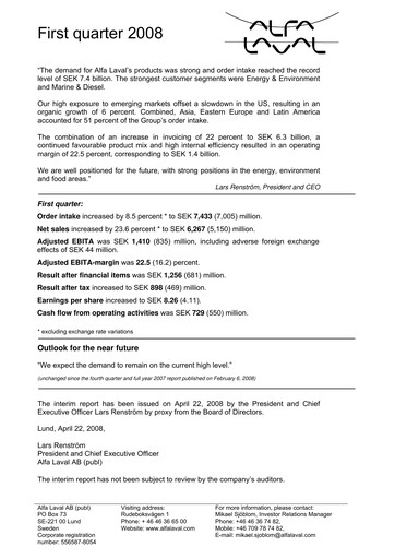 Thumbnail Alfa Laval
 Quarterly Report 2008-q1