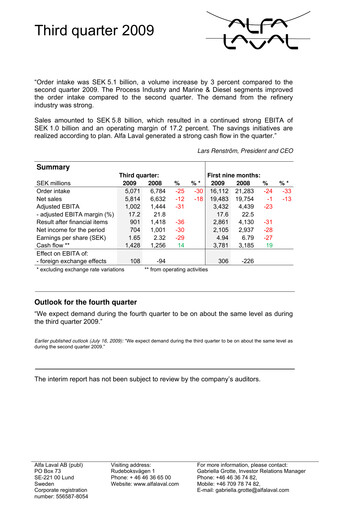 Thumbnail Alfa Laval
 Quarterly Report 2009-q3