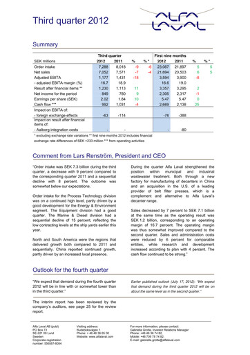 Thumbnail Alfa Laval
 Quarterly Report 2012-q3